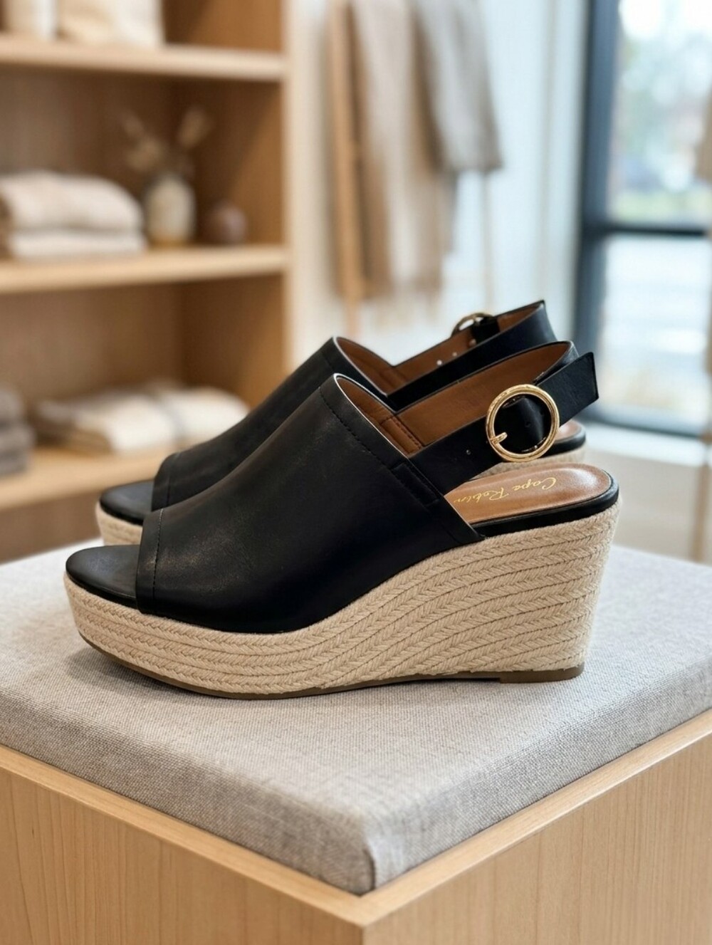 Qupid Black Espadrille Platform Wedge Sandals